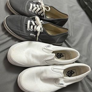Set of vans.  Gray lace up (9w) , white slip on (9.5w)